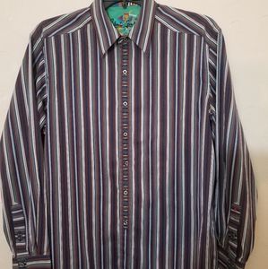 Robert Graham Mens Multi-color Striped Long Sleeve Shirt Flip Cuff  Size Large